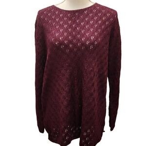 Norton McNaughton Berry Pointelle Knit Sweater M‎ A7KU913 Burgundy USA Made